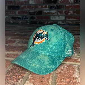 Men’s Vintage 90’s Reebok Miami Dolphins NFL Velcro Cap, Custom Bleach Splatter